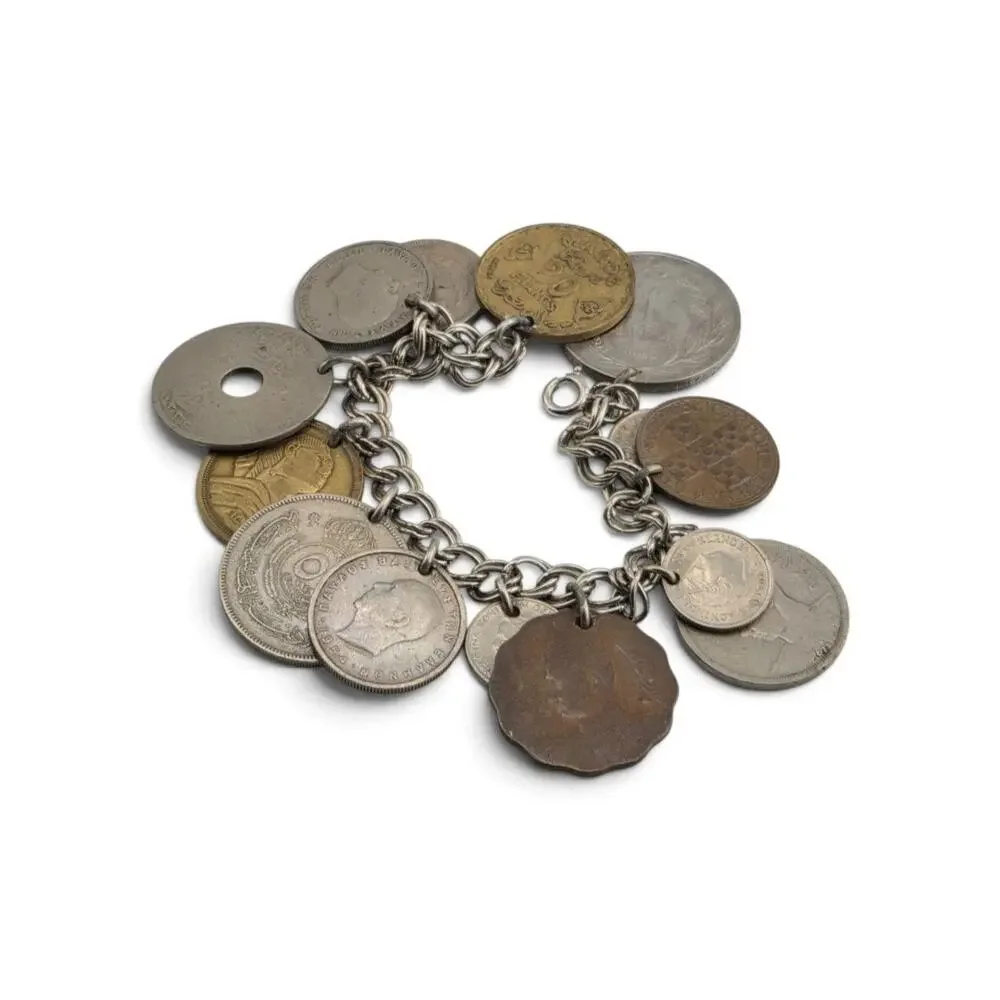 Vintage World Coin Charm Bracelet International Coins Egypt Greece UK 6.75